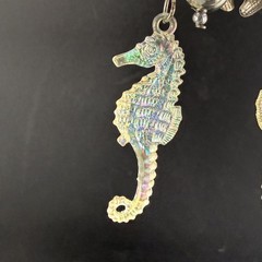 Vintage Seahorse Pierced Earrings Ocean Them Silver Tone Shell