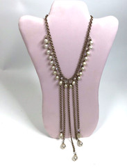 Vintage Art Deco Brass Glass Dangler Faux Pearl Statement Necklace