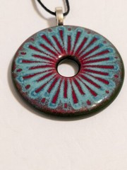 Round Multicolor Resin Pendant And Black Cord Necklace. FLAWED Cord.