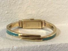 Vtg MCM Caron Women’s Swiss Bracelet Watch 20 Microns Gold w/Turquoise Enamel***