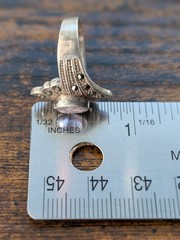 VTG SterlingSilver FAS Marcasite Amethyst Shield RingS6.5 February Birthstone