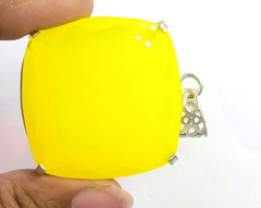 Natural Yellow Opal 124.0 Ct Cushion Shape Certified 925 Silver Pendant 6AGY