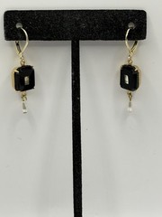 Antique Czechoslovakia Mourning Jet Rhinestone Art Glass Leverback Earrings