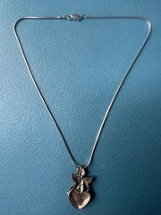 Vintage.925 Sterling Silver Angel on Heart Pendant Necklace Size 16”
