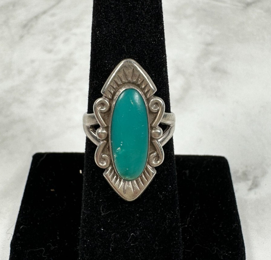 Sterling Silver Signed Turquoise Ring – Vintage Old Pawn – Size 6.25