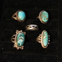 Lot of 5 Vintage Silver Turquoise Rings Size 5-5.5