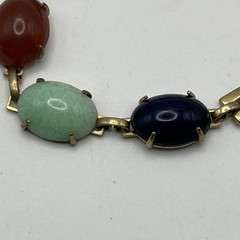 Multi Stone Uncarved Scarab Link Bracelet Semi Precious Stones 7