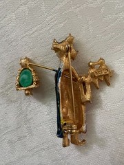 ART Arthur Pepper Asian Figural Brooch • Bird Cage • Enamel • Pearl Face