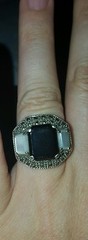 Sterling Silver ring with mother of pearl, onyx and markasite size 8