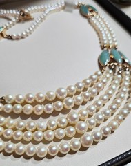 Vintage 5 Strand Pearl Jade 14K Gold Chocker Pearl Necklace by de Groot & Gudde