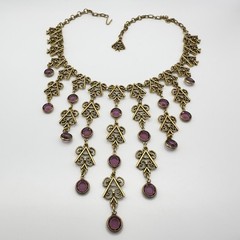 Vintage Etruscan Revival Necklace Purple Crystal Chandelier Victorian Gothic 17″
