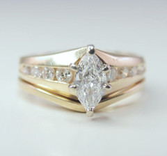 Vintage 14k Yellow Gold 9 Stone Diamond .66ctw Wedding Set Lady’s Ring Size 4.5