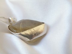 Artisan Sterling Silver 999 Modernist Natural Rutilated Quartz Pendant Necklace