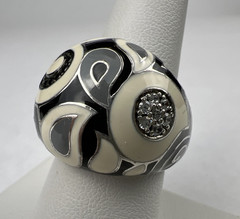 Belle Etoile Sterling Silver Black & White Enamel CZ Statement Ring Size 7.75