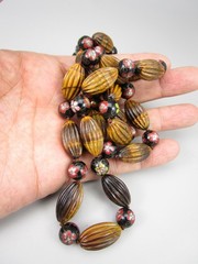BEAUTIFUL 29″ CARVED TIGER’S EYE CLOISSONE KNOTTED BEAD NECKLACE