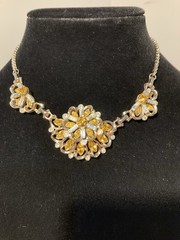 Vtg 70’s Marked Barclay’s Orange & Clear Rhinestone Statement 14 In Necklace
