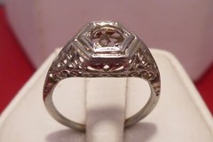 Art Deco Belais Bros Antique Filigree 18k White Gold Ring Wedding Engagement