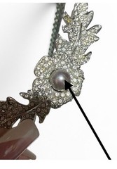 Vintage Silvertone Oak Leaf Rhinestone Necklace Gray Faux Pearl Collar Choker