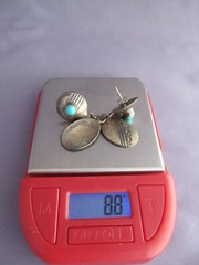 VINTAGE OLD PAWN STERLING EB EUGENE BELONE TURQUOISE OVAL DANGLE PIERCE EARRINGS