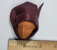 Vtg Hand Tooled Leather Artisan Lady Face Brooch Artist Signed 1.5×2 inch Ethnic
