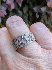 Platinum Antique Vintage Art Deco Diamond Floral Eternity Ring Band 7.5