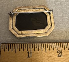 Vintage 925 Sterling Silver Black Onyx Marcasite Brooch Art Deco Revival Octagon