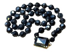 Vintage Castlecliff Black Crystal Glass French Jet Necklace Choker