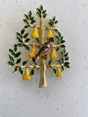 Vintage Cadoro Brooch Partridge Pear Tree Enamel Brooch 12 Days Christmas 60s