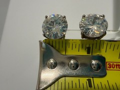 Vintage Round Genuine CZ Stud Earrings Set in Sterling Silver Post 1/2 inch each