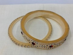 Vintage Celluloid Rhinestone Bracelet Art Deco Cream Red Bangles Stackable Set