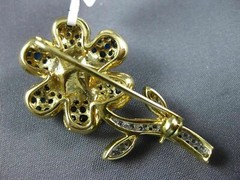 LARGE 3.55CT WHITE & FANCY YELLOW DIAMOND & AAA SAPPHIRE 18KT GOLD FLOWER BROOCH