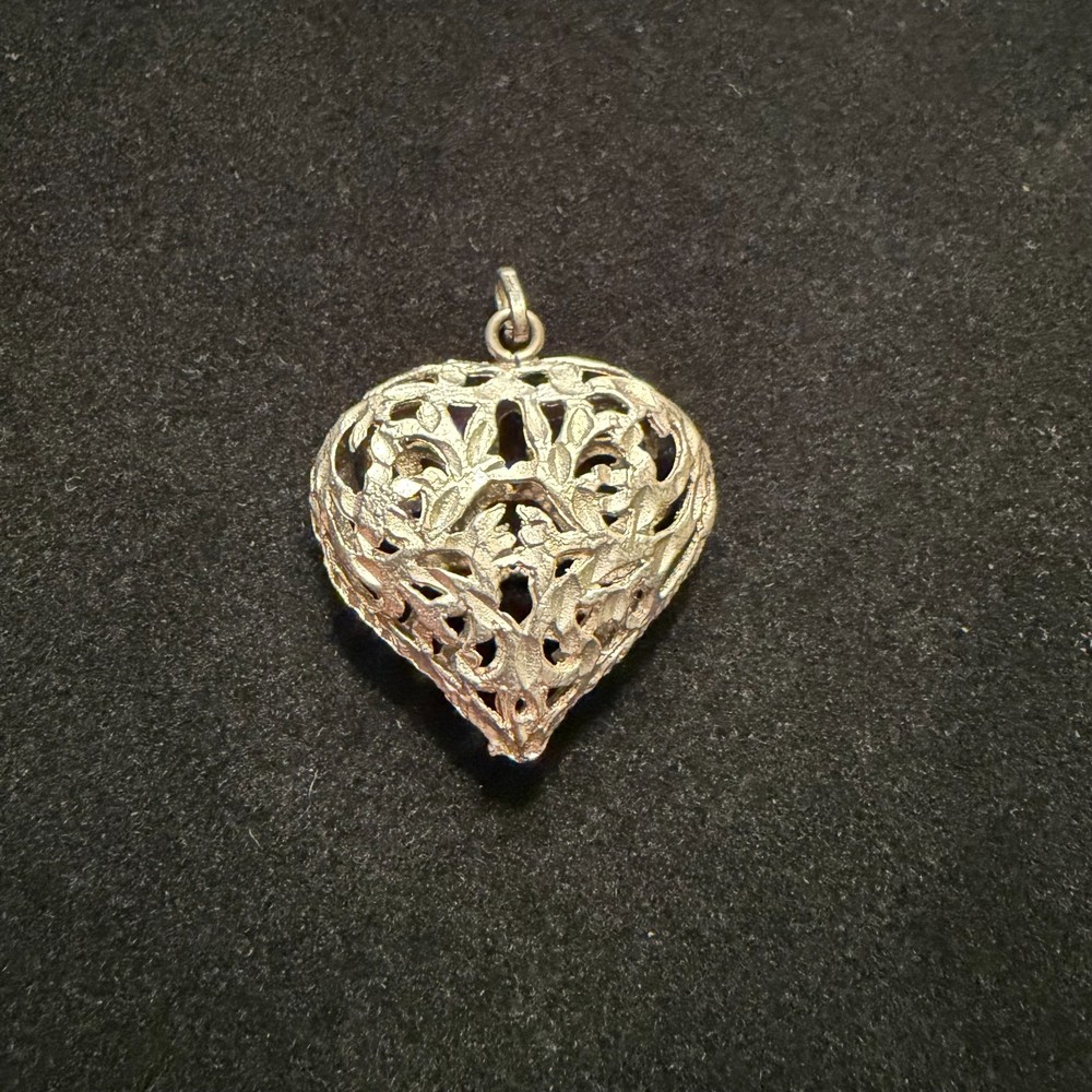 Sterling Silver Pierced Puffy Heart drop pendant