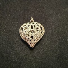 Sterling Silver Pierced Puffy Heart drop pendant