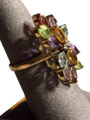 Multi Gemstone Ring Sterling Silver 925 Gold Vermeil Size 6.25 Statement Vintage