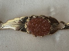 Vintage Panel Bracelet Goldstone Rose Gold Tone Round Linked 7″ New Boxed