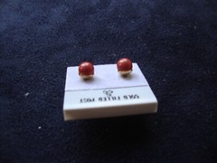 VINTAGE 1970s CLASSIC RED JASPER 6MM BALL GOLD FILLED POST STUD EARRINGS