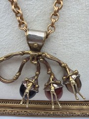 Vintage Artisan Modernist Pendant Necklace Mid Century Brass Wirework Cabochon S