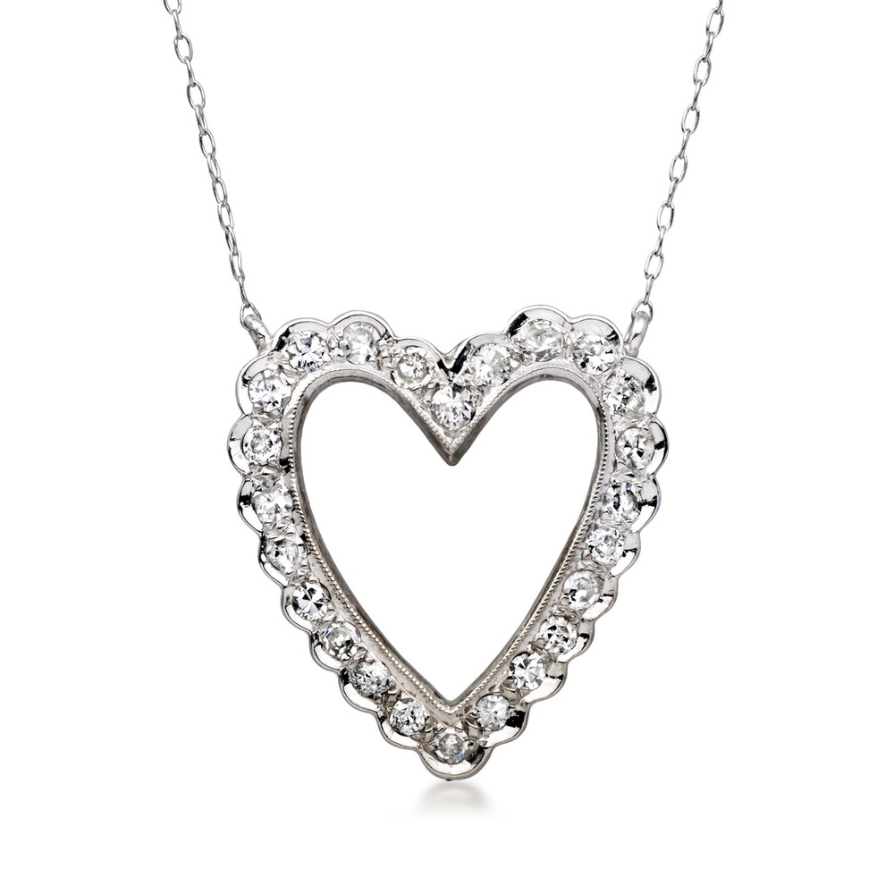 Vintage 1.00 ct. t.w. Diamond Heart Necklace in 14kt White Gold. 21.5 inches
