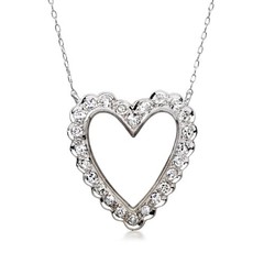 Vintage 1.00 ct. t.w. Diamond Heart Necklace in 14kt White Gold. 21.5 inches