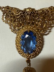 Vintage West Germany Brooch Blue Glass Gold Tone Signed FANTASTIC
