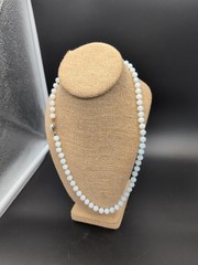 VINTAGE OPALITE OR OPALINE OPALESCENT GLASS BEAD NECKLACE HAND KNOTTED 23″