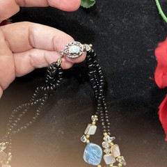 Vintage Triple Strand Pearlized Blue Stone Beaded Necklace 18″