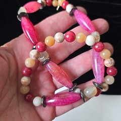 Vintage Hematite Quartz Agate Stone Beads Necklace 20″L