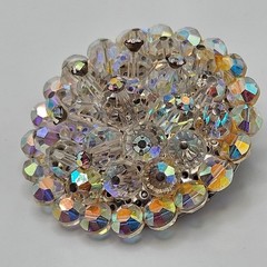 VINTAGE Iridescent Aurora Borealis Crystal Domed Round Cluster Brooch Pin