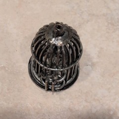 Estate Jewelry Silver Bird Cage Pendant Opening Door Spinning Bird 1.75″ x 1″