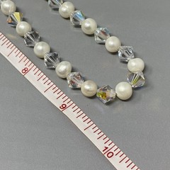 Crystal Glass and Genuine Pearl Beaded Necklace Bracelet Set AB Sterling Clasp