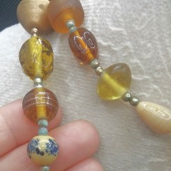 Vintage Long Beaded Glass Necklace Honey Tones Czech Frosted Satin 32 In Length
