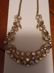 Vintage Aurora borealis gold tone bib necklace adjusts up to 19″ glamorous