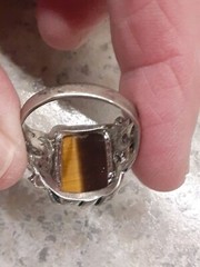 1980’s Tiger’s Eye Silvertone Lily Flower Ring Size 9.5