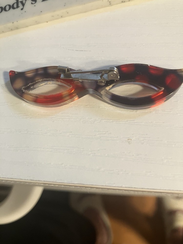Pin Stunning Brooch Vintage Lucite Cats Eye Glasses Iridescent Multi Colors